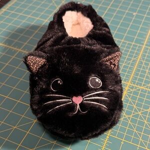 Cozy Black Cat Plush Slippers with Pink Heart Nose
